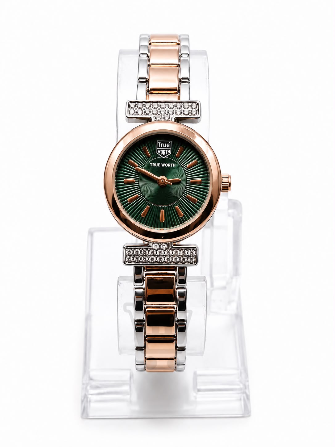 True Worth Ladies Two-Tone Bracelet Watch - Green Dial - Ghar Mart product image 1