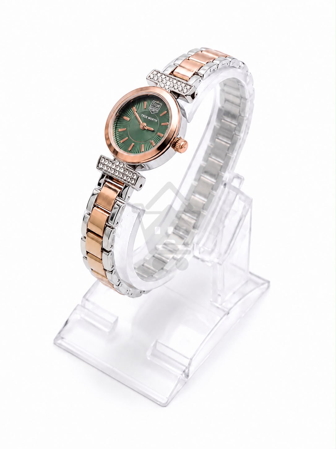 True Worth Ladies Two-Tone Bracelet Watch - Green Dial - Ghar Mart product image 3