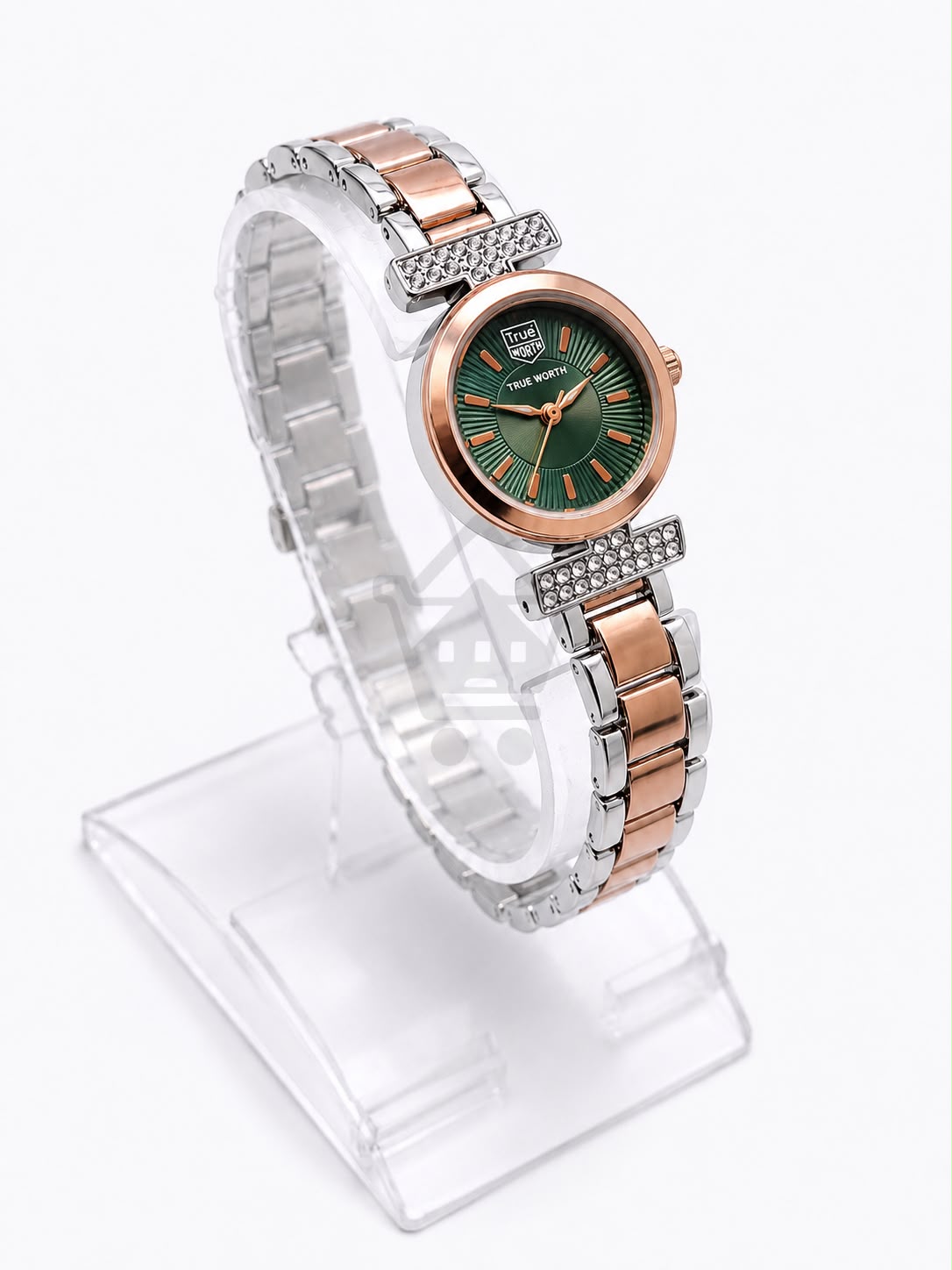 True Worth Ladies Two-Tone Bracelet Watch - Green Dial - Ghar Mart product image 2