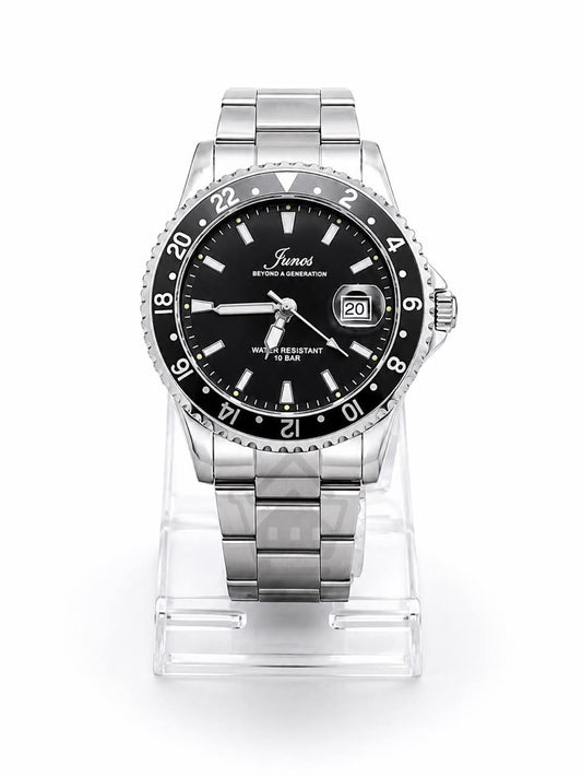 Junos Men’s Luxury Stainless Steel GMT Watch - Black Dial - Ghar Mart product image 1