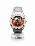 Men’s Copper Skeleton Dial Watch with Silver Bracelet